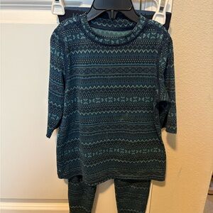 REI Kids Midweight Base Layer Set - Blue and Green Pattern